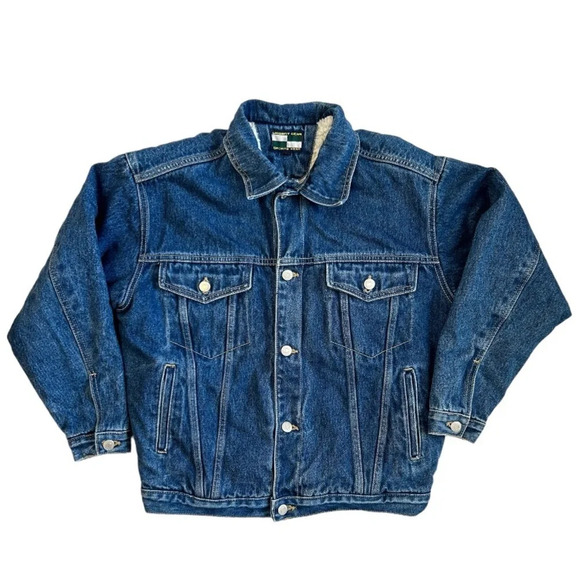 VTG Urgent Gear Sports Wear Dark Wash Cropped Denim Jean Jacket Size XL/18